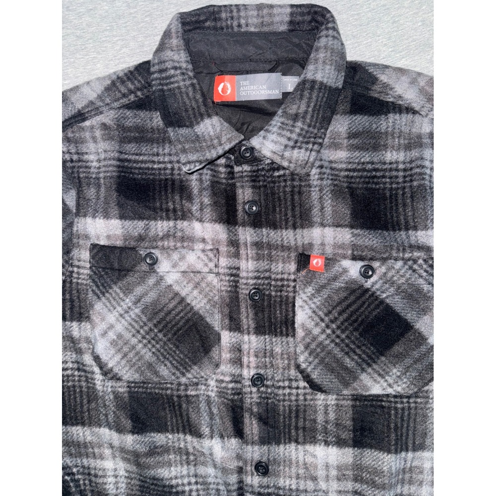 American Outdoorsman Mens Gray Plaid Fleece Shacket Size Large Workwear Rugged